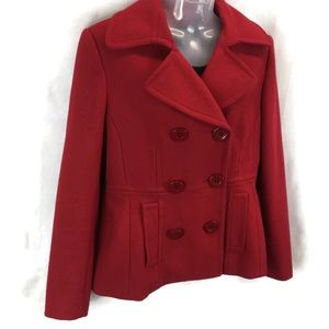 NINE WEST Red Wool Blend Pea Coat Jacket